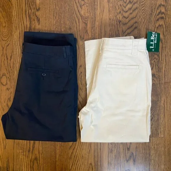 (2) L.L. Bean Classic Fit 10R khaki (Whalebone) and black cropped pants Bayside - Picture 2 of 9